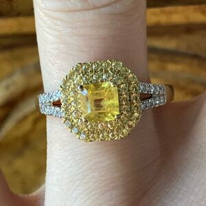 Natural Yellow Sapphire Moissanite Sterling Silver Art Deco Ring Size 8